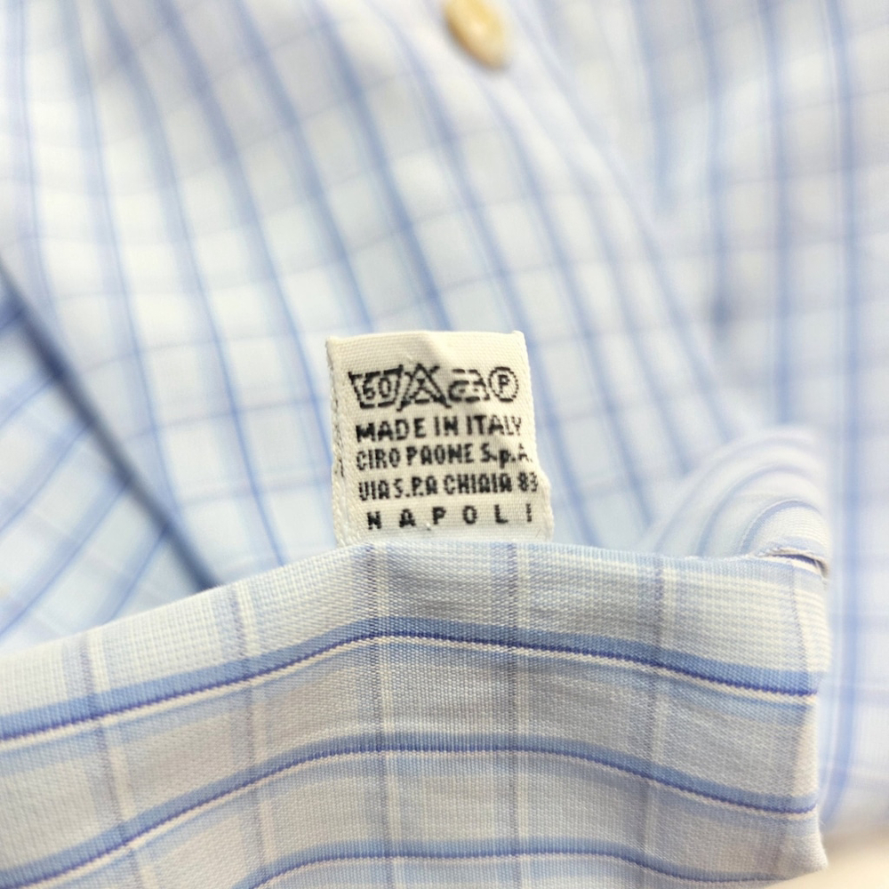 Quiet Luxury Kiton Dress Shirt Men 16.5 / 42 Blue Check Cotton Italy Workwear - Picture 8 of 16